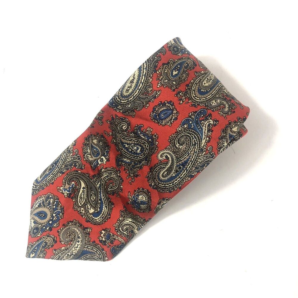JSACO 100% Silk Tie Red Blue Gray Paisley Made in Italy Men's Necktie tie